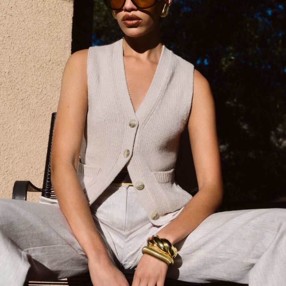 Reformation Emmy Cotton Cashmere Sweater Vest in Beige